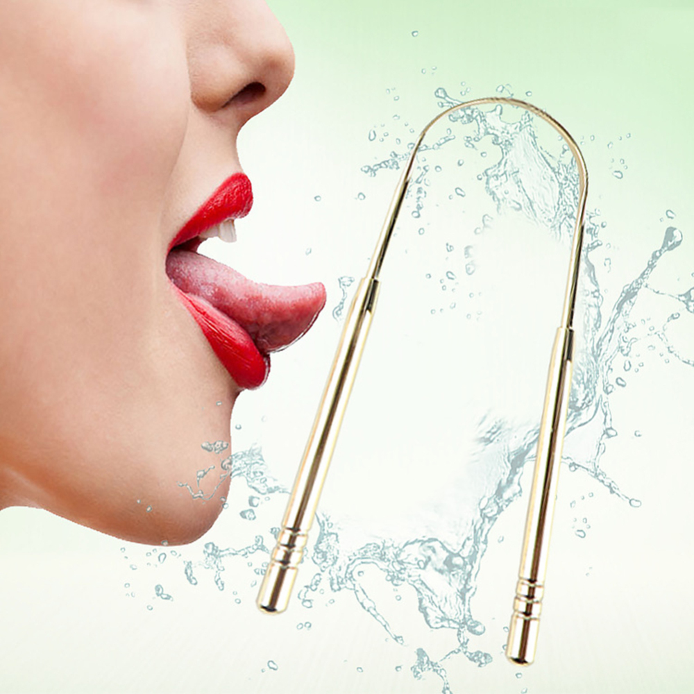 Tongue Scraper Cleaner Fresh Breath Cleaning Tongue Loaded Toothbrush Dental Oral Hygiene Care Tools: Gold