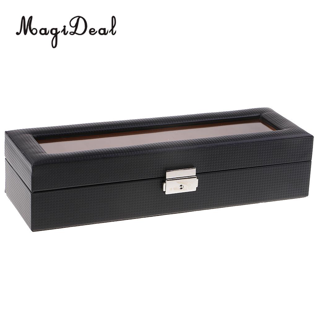Magideal 6 -rooster pu-leren doos horloge opbergdoos luxe vitrine houder decoratie ambachten met slot voor horloges sieraden