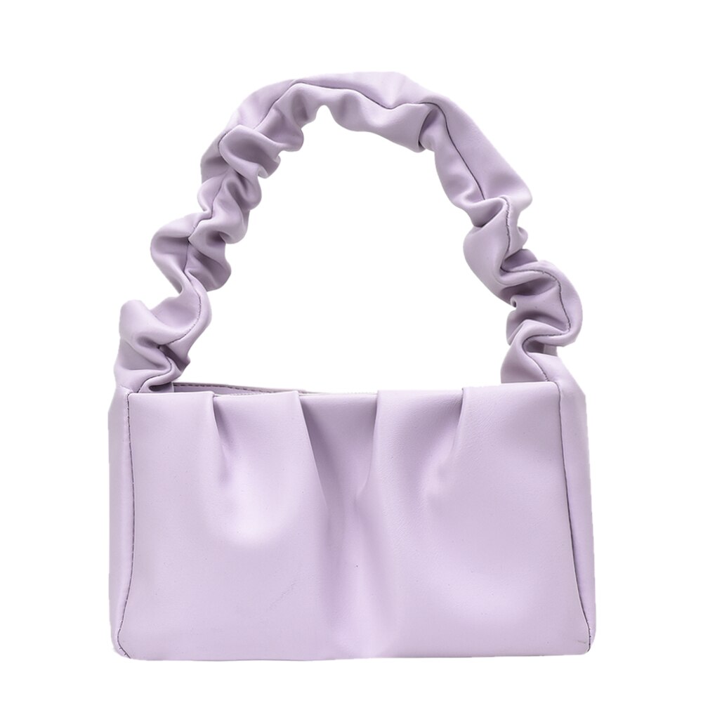 Pleated Ruffle Shoulder Handbags Women Ladies Shoulder Bag Handbags Retro Leather Female Travel Clutch Pouch: Purple