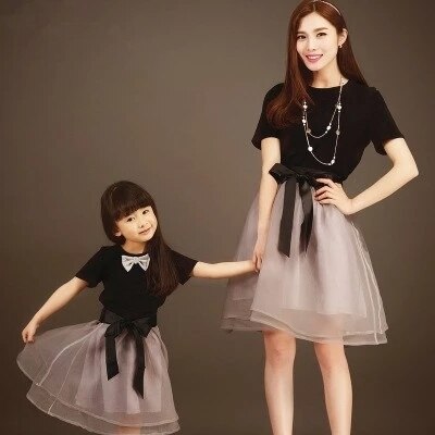 Mother Daughter Dresses Wedding Tutu Skirt Clothing Summer Mom and Daughter Dress Bowtie Family Matching Clothes: mom    L