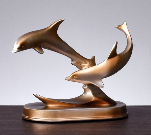 Resin Dolphin Crafts Animal Statues Home Office Restaurant TV Table Decorations European American Style: B 22x16cm