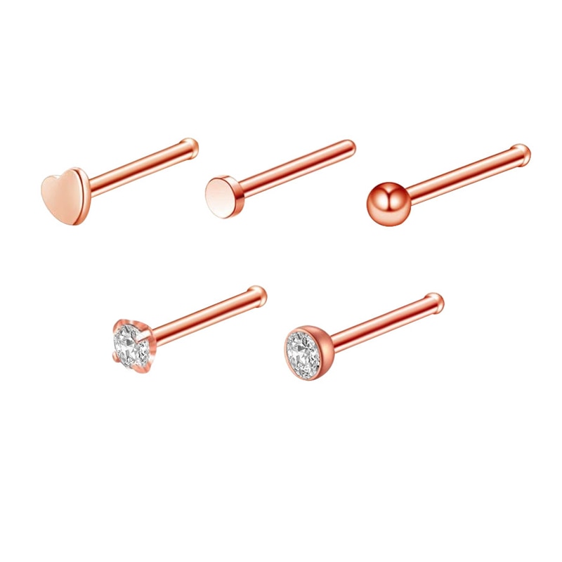 1 ud. Tornillo curvo clavijas de la nariz oro rosa anillos de la nariz Piercing del cuerpo joyería pendientes pequeños para las mujeres Gilrs Piercings de la nariz