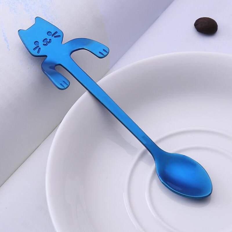 Mini Coffee Spoon Tea Spoon 304 Stainless Steel Kitty Cat Gold Teaspoon Tableware Dessert Long Spoon Handle Dinnerware: Y107-4 / Short