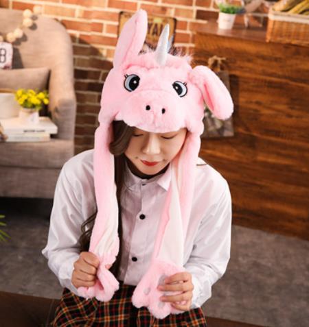 Girls Animals Ear Moving Jumping Hats Children Women Warm Plush Rabbit Winter Caps Kids Cute Bunny Fuzzy Pinch Airbag Funny Hats