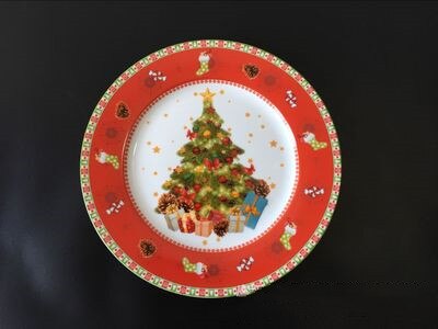 Keramisk juletræ røde runde tallerkener retter oksekød retter dessert ret frugt snack tallerken hjem spisestel dekoration: 7.5 tommer flad plade