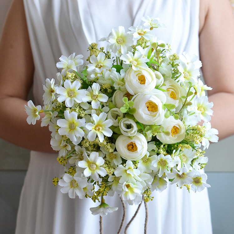 Ramo de novia Amarillo Blanco novia ramos novia sosteniendo flores romántica boda estilo rural D483