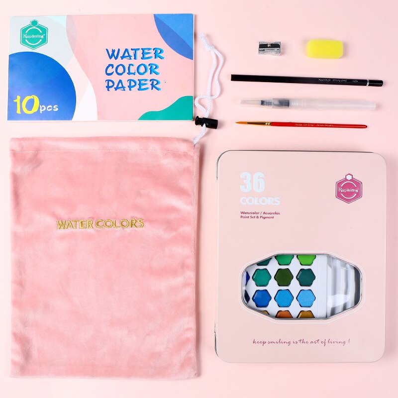 Solide Aquarel Verf Set 36 Kleuren Art Set Met Water Borstel Pen Aquarel Pigment Voor Beginners Tekening Levert: 36 Colors Pink