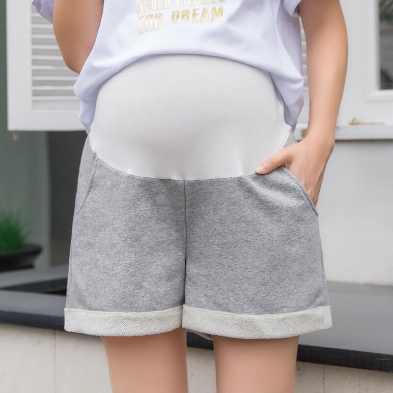 Gravide kvinder sommer bomuldsshorts løse bredbenede mave korte bukser grå gravide fritidsbukser med lommer
