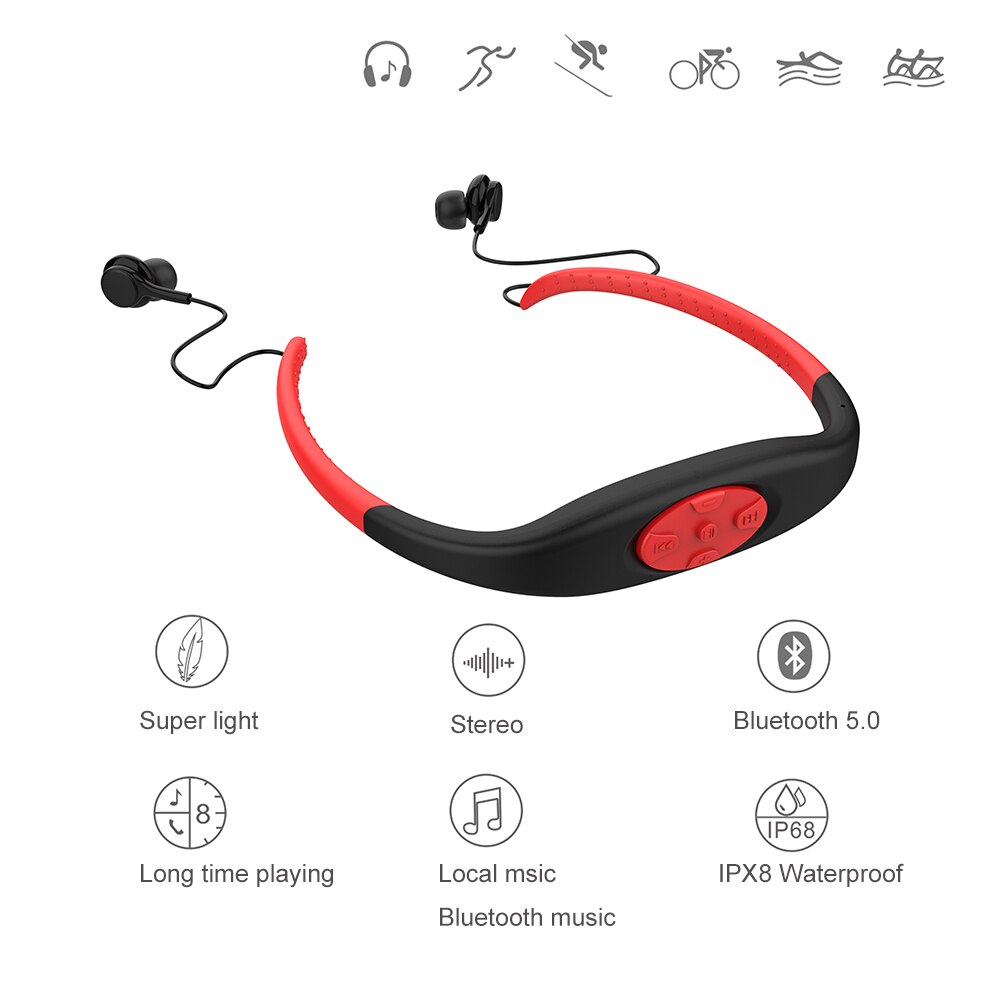 003 Waterdichte IPX8 Duiken Zwemmen Surfen Draadloze MP3 Speler Fm Radio 8Gb Bluetooth Headset Muziekspeler