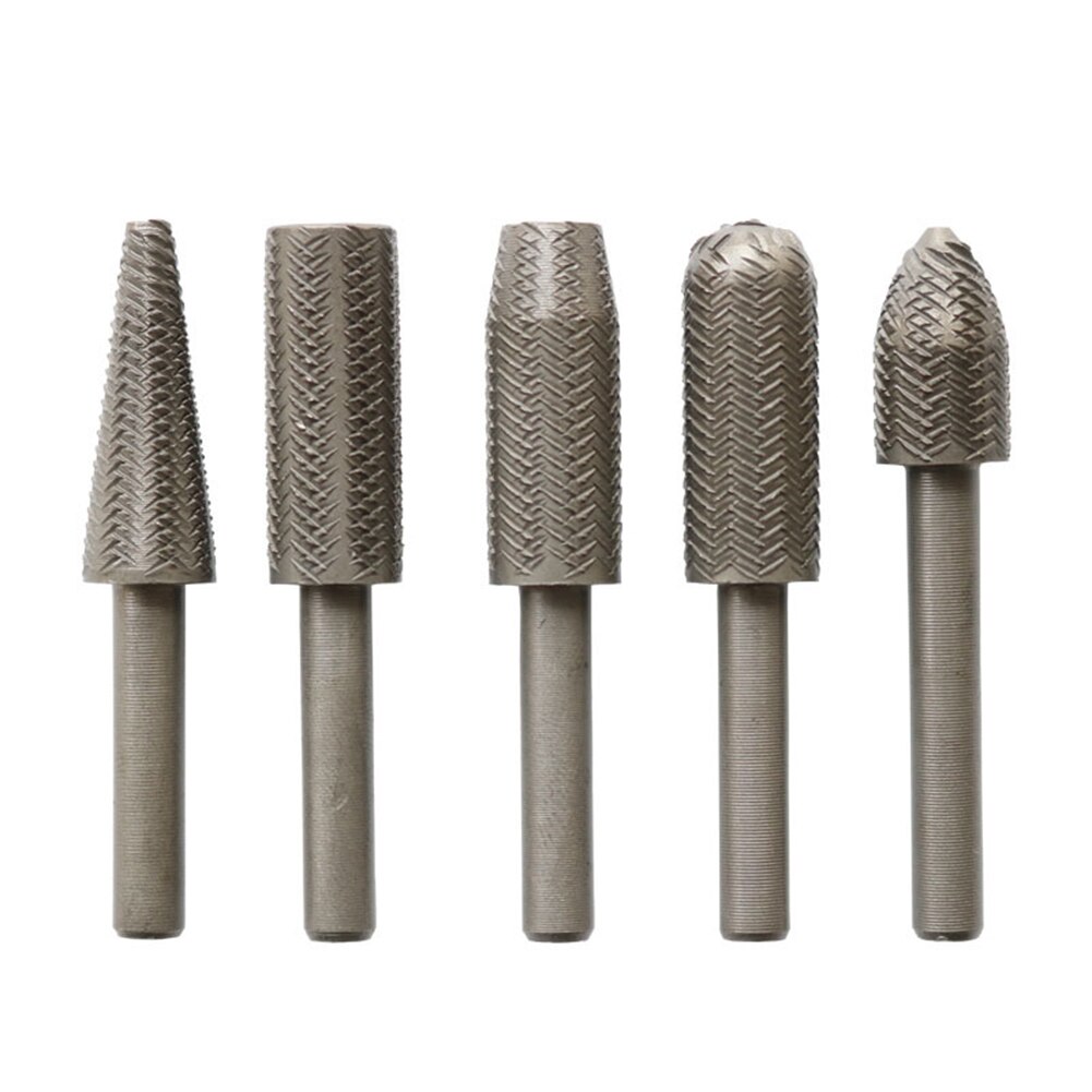 5pcs Woodworking Steel Rotary Rasp File Drill Bit Shank Rotor Files Rasp Burrs Wood Bit Grinding Power Carving Hand Carving Tool