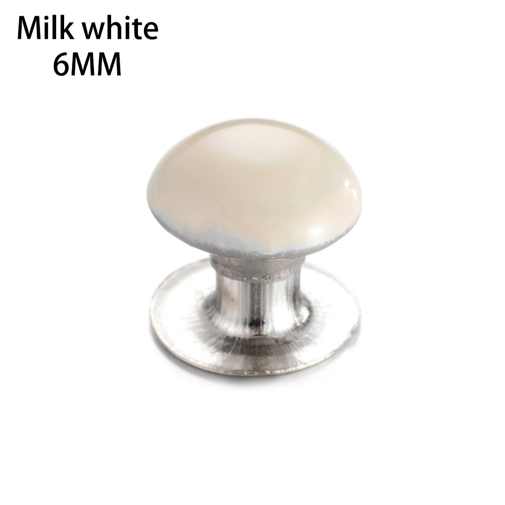 50 sets/pak paddestoel kleding klinknagels diy kleding tas schoenen knutselen decoratie benodigdheden kleding naaien glas boor spijker knoop: Melkwit -6mm