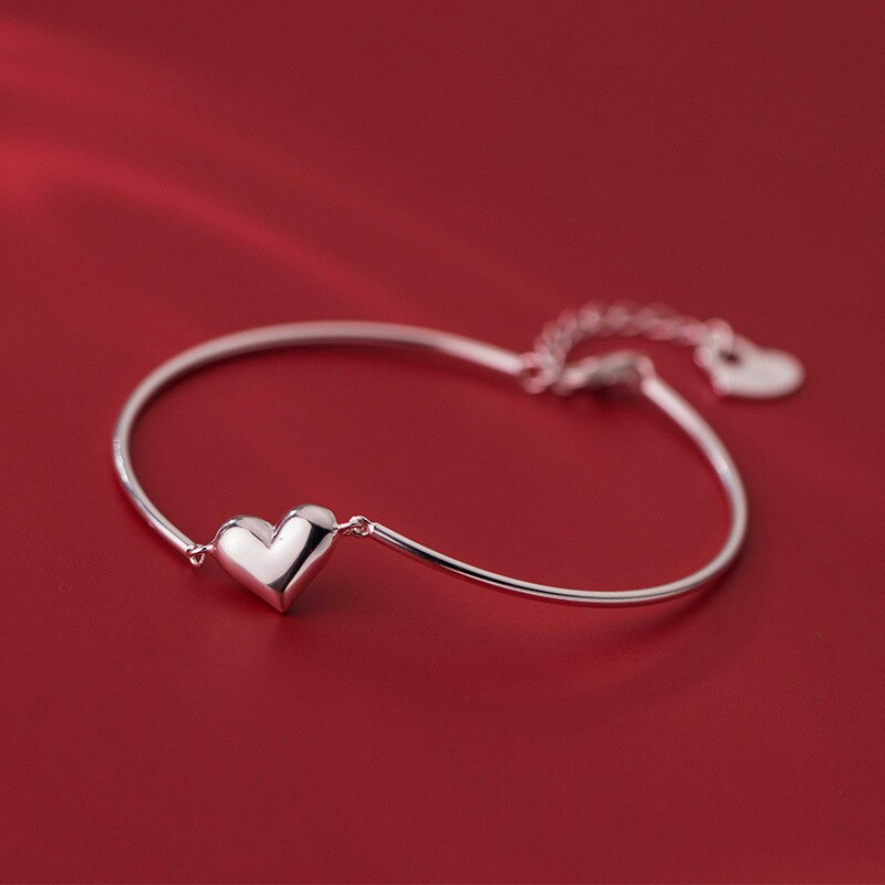 925 Sterling Zilver Verstelbare Hart Bedelarmband Voor Vrouwen Bangle Vriendin Bruiloft SL462
