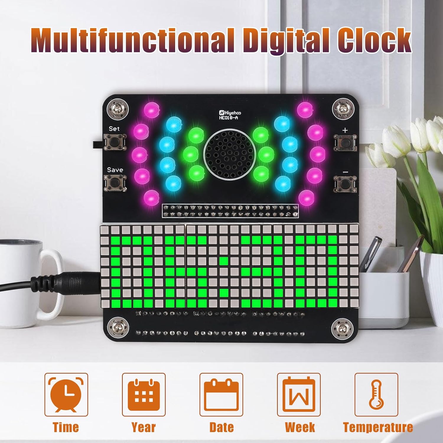 DIY Clock Soldering Project 4-Digit Digital Clock Electronic Practice Kit with LED Flashing Lights Temperature Date Display