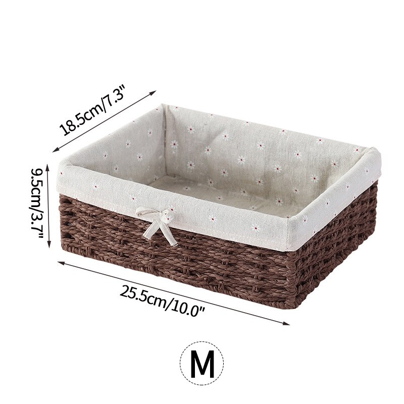 Handmade Woven Storage Baskets Panier Rangement Cesta Mimbre Household Items Snacks Organizer Desktop Rattan Storage Basket: Sundries Organizer M