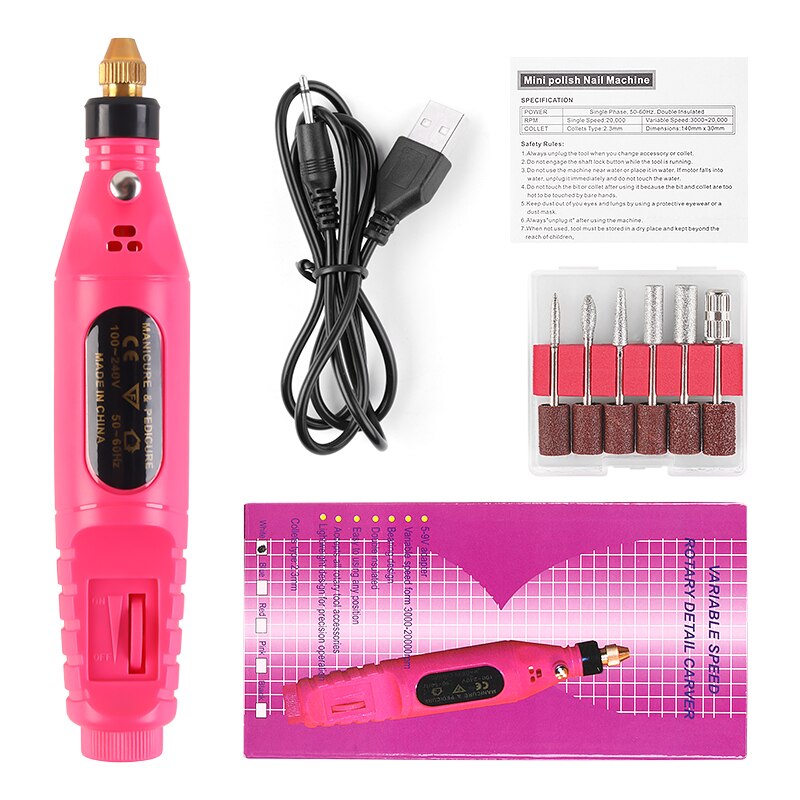 Usb Opladen Elektrische Nail Boor Machine Polish Slijpen Nail Art Manicure Tool Polijstmachine Elektrische Manicure Boor Nail Gereedschap: 01 rose red