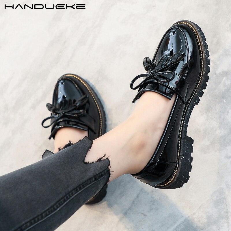 Plus size 41 42 oxford sko til kvinder laksko dame sløjfe slip on dame flat kvaster dame læder sko