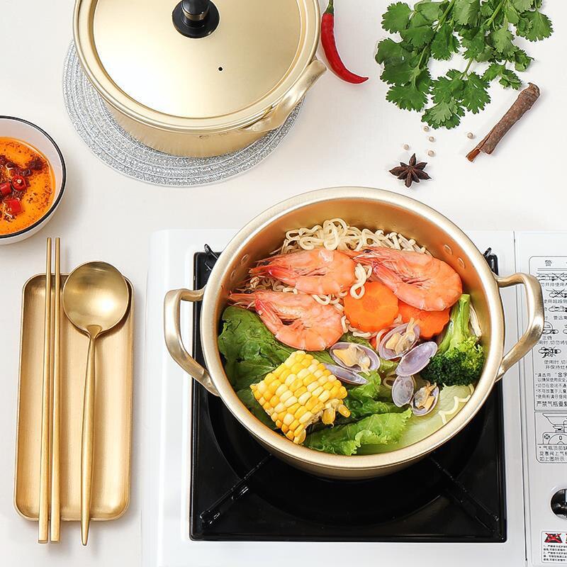 Chic Gold Soup Pot Aluminum alloy Non-stick Milk Pot Stockpot Cooker Salad Noodle Bowl Kitchen Cooking Tools 1PC cookware set