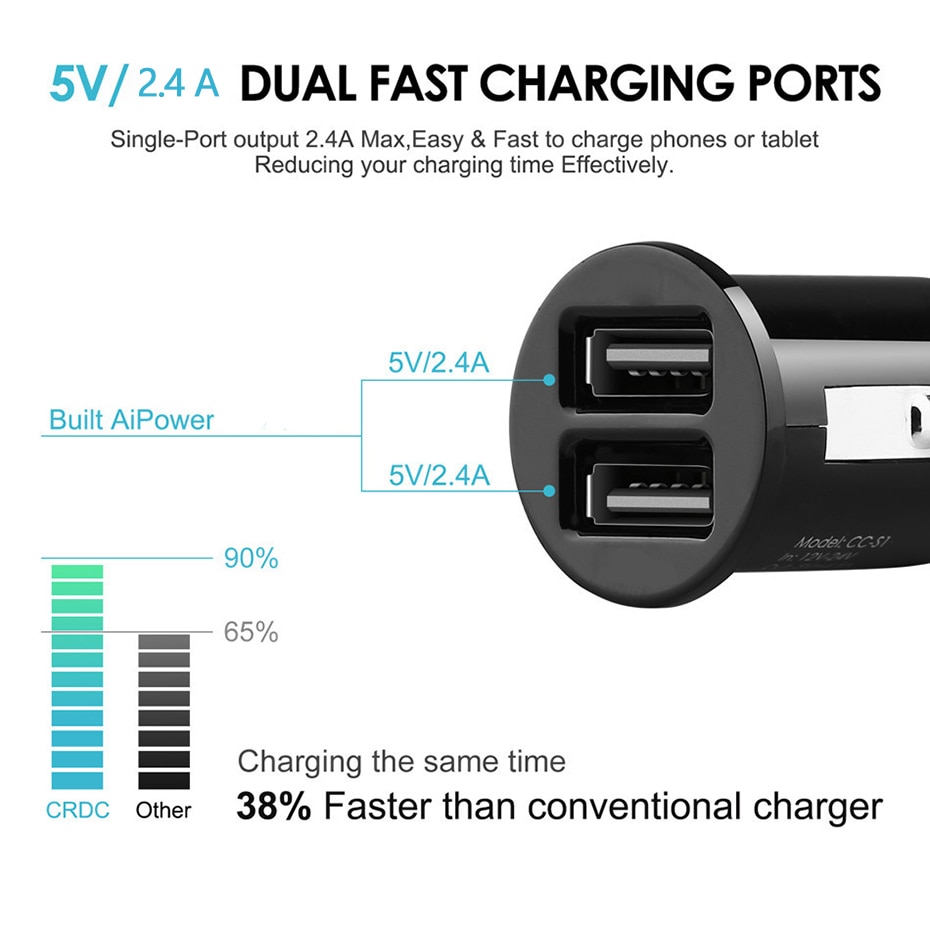 2.4a bil lastbil dubbla 2 portar usb mini laddare adapter universal mobiltelefon gps dvr kamera laddare för iphone 11 x huawei samsung
