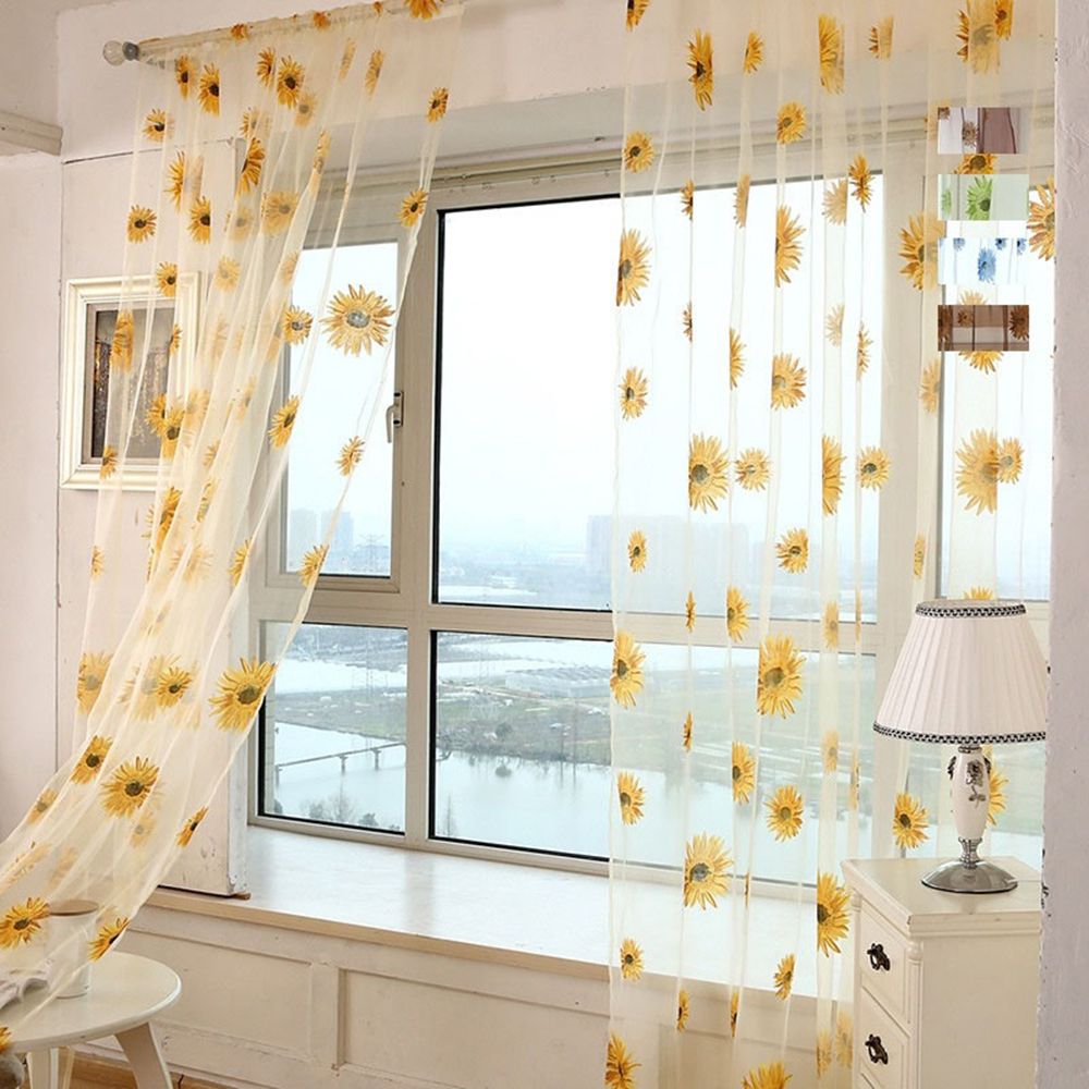1PC Tulle Sunflower Pattern Curtain Family Decoration Tulle Kitchen Balcony Room Flowers Window Blind blinds Party Decoration