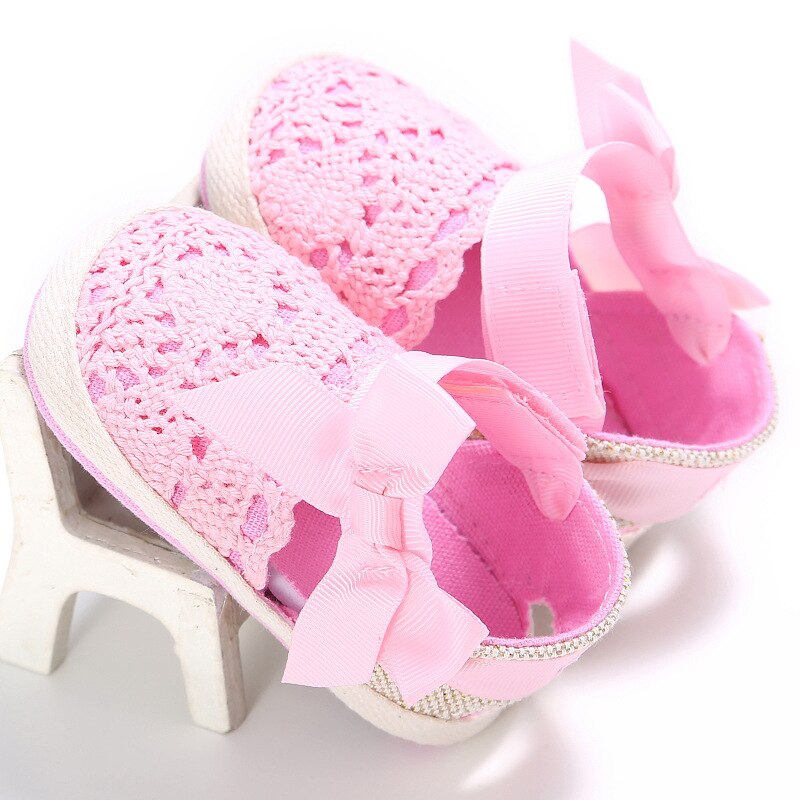 Belle enfant en bas âge princesse premiers marcheurs bébé filles enfant Prewalker chaussures à semelle souple robe à nœud chaussures à tricoter bébé chaussures