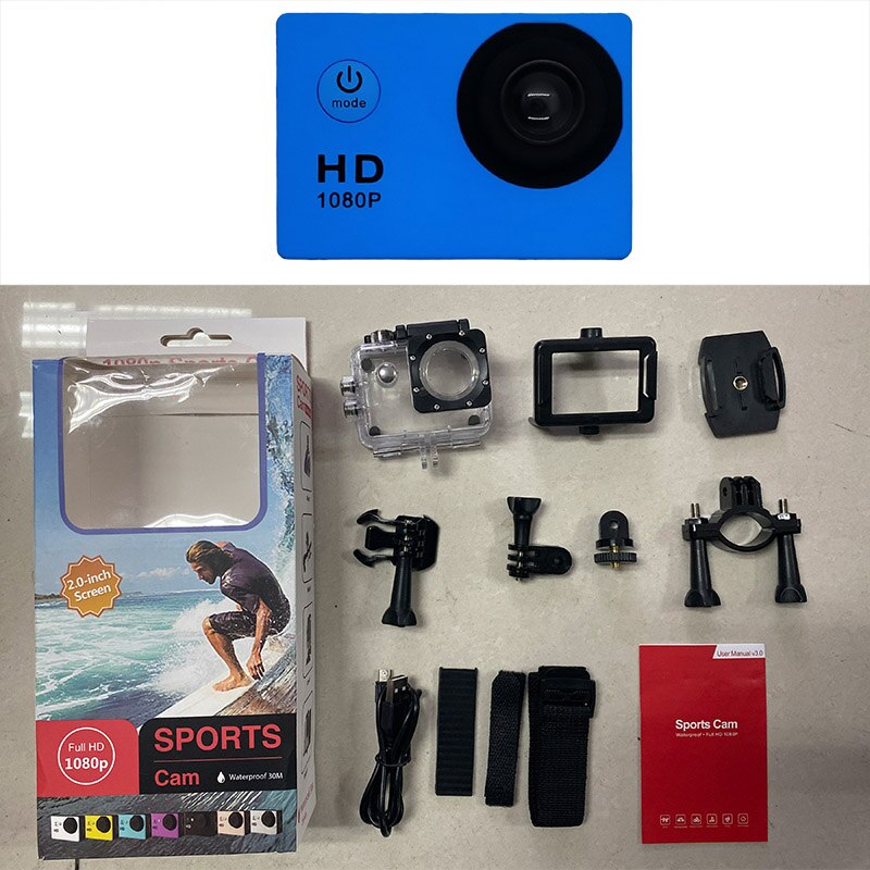 1080P Sport Camera HD 4 K/30fps Actie Camera voor Outdoor Sport Fietsen Motorfiets Bergbeklimmen Parachute voor Extreme sport: blue