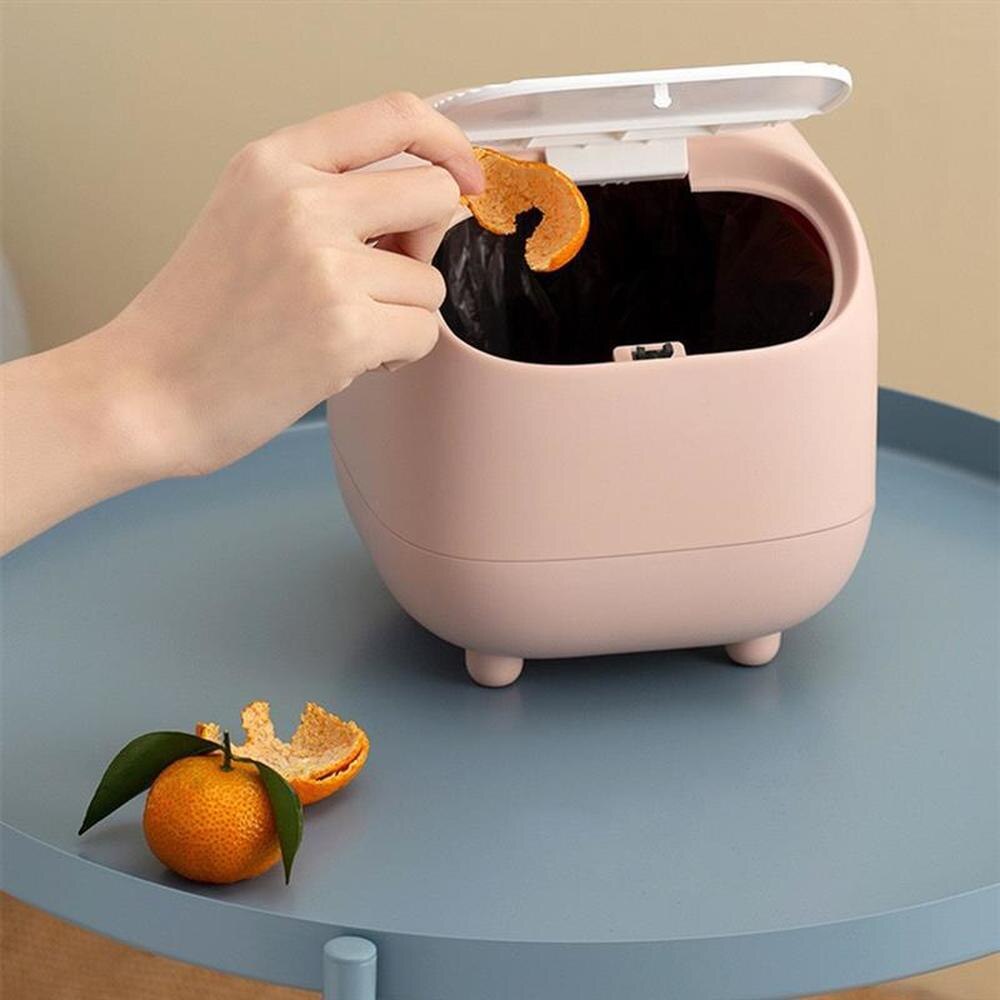 Mini Cute Waste Bin Desktop Small TrashCan With Lid Garbage Organizer Detachable Cover Kitchen dining table Desk Storage Bucket