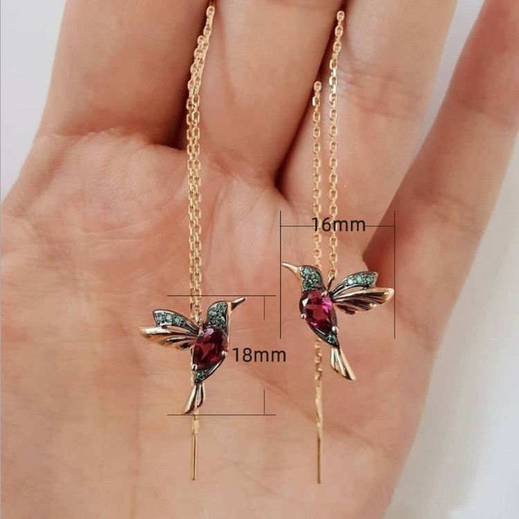 Unique Hummingbird Long Earrings Flying Bird Pendant Tassel Crystal Pendant Copper Earrings Ladies Jewelry