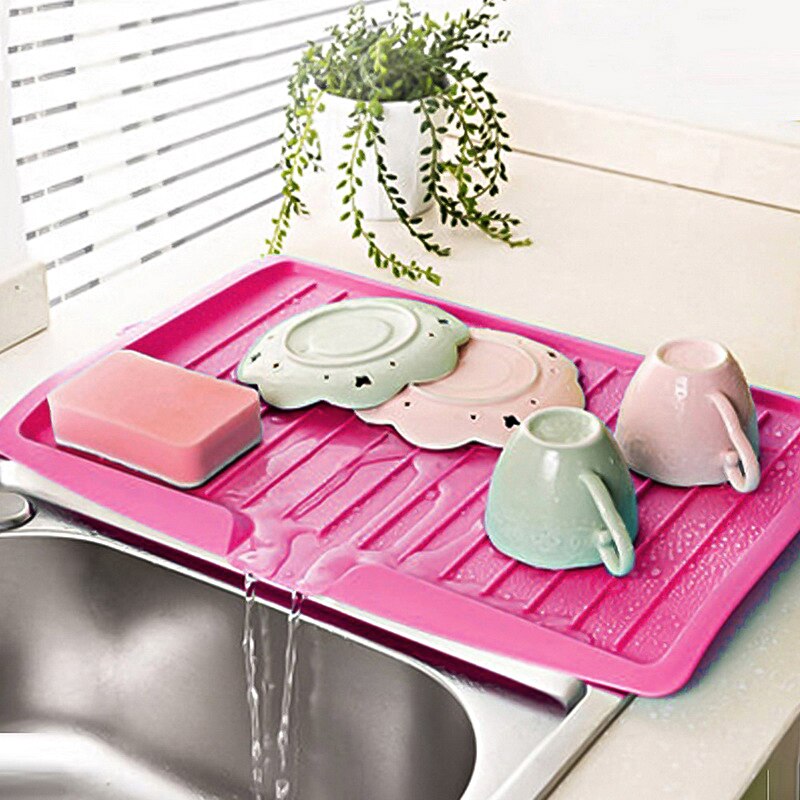 1Pcs Multifunctional Kitchen Drain Plastic Dish Drainer Tray Large Sink Drying Rack Worktop Storage Drip Tray Tea Tray: Rose Red