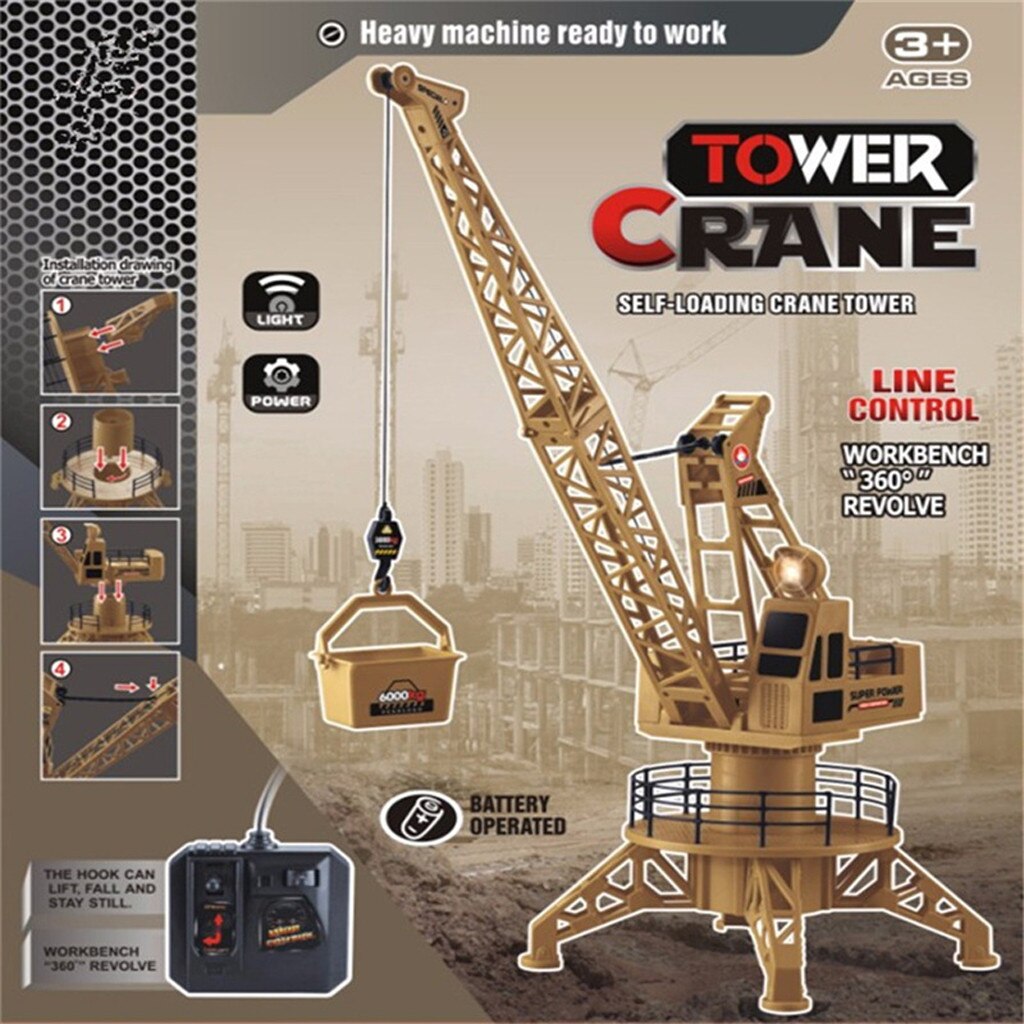 Grue télécommandée à 6 canaux pour enfant, Radio Rc pour garçon, modèle de camion de Construction, jouet de grue avec lumière