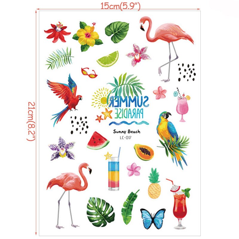 1 stk flamingo tropisk hawaiiansk fest hjemmeinnredning tatoveringsklistremerker sommer midlertidige tatoveringer hawaii luau strandfest dekorutstyr: 6