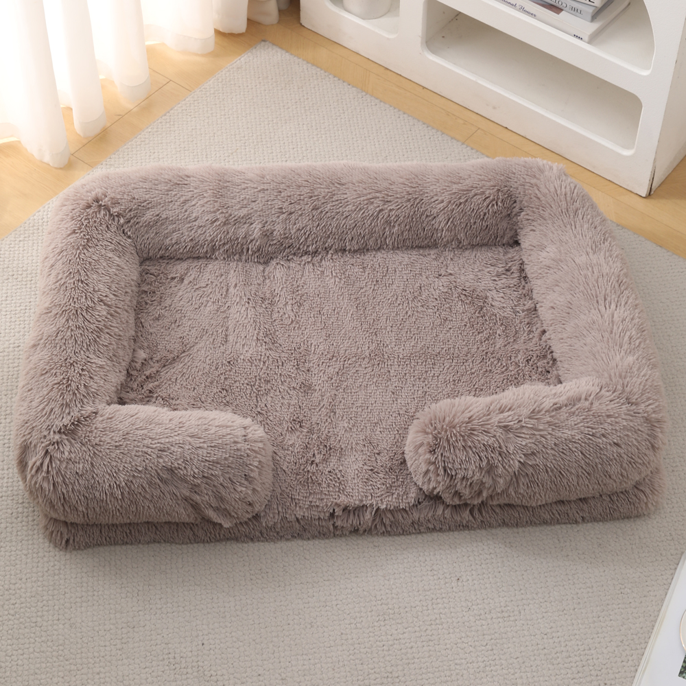 Winter Thickened Washable Removable Plush Fluffy Pet Bed for Large Medium Dogs Cats, Rectangular & Square Dog Bed Mat Cushion: M / Brown
