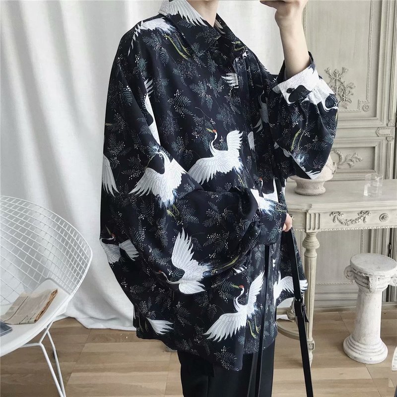 Herreskjorter med lange ærmer afslappet plus størrelse 2xl oversize løs smart harajuku streetwear bf ins parskjorte