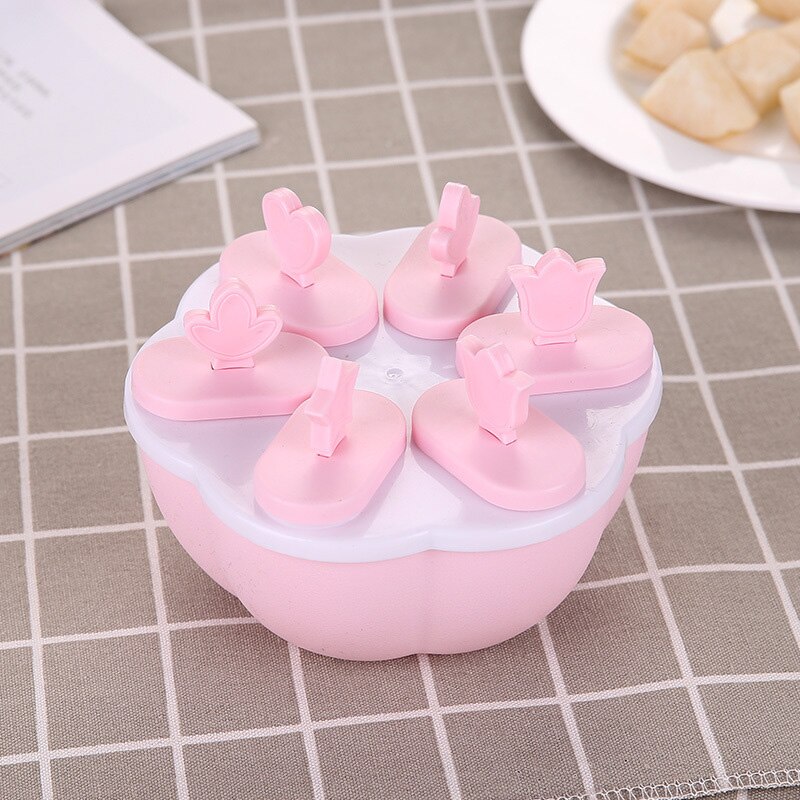 Molde de silicona para helados de gran tamaño, 4 celdas, para postres caseros, congelador, frutas y zumos: Pink Round 6 pcs