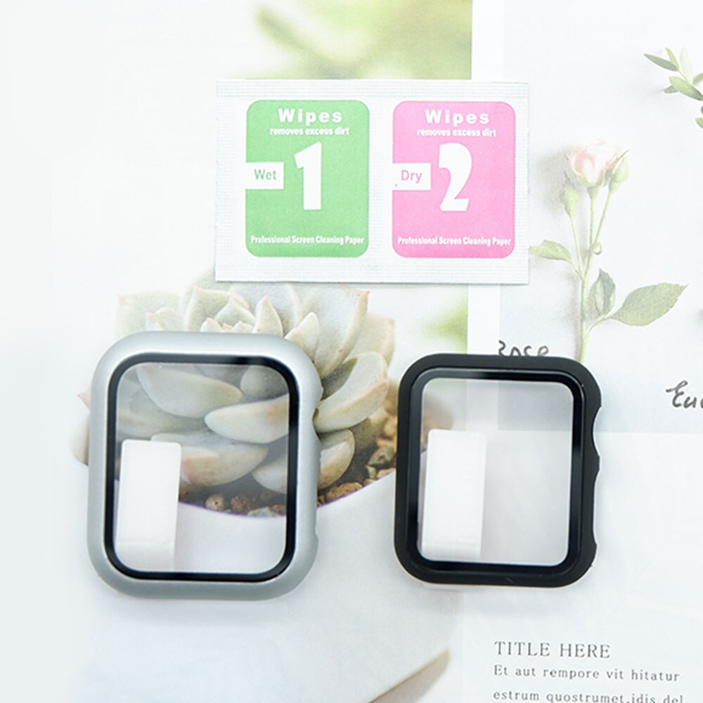 Full cover for Apple Watch series 5 4 3 2 1 matte Plastic bumper hard frame case with glass film for iWatch screen protector
