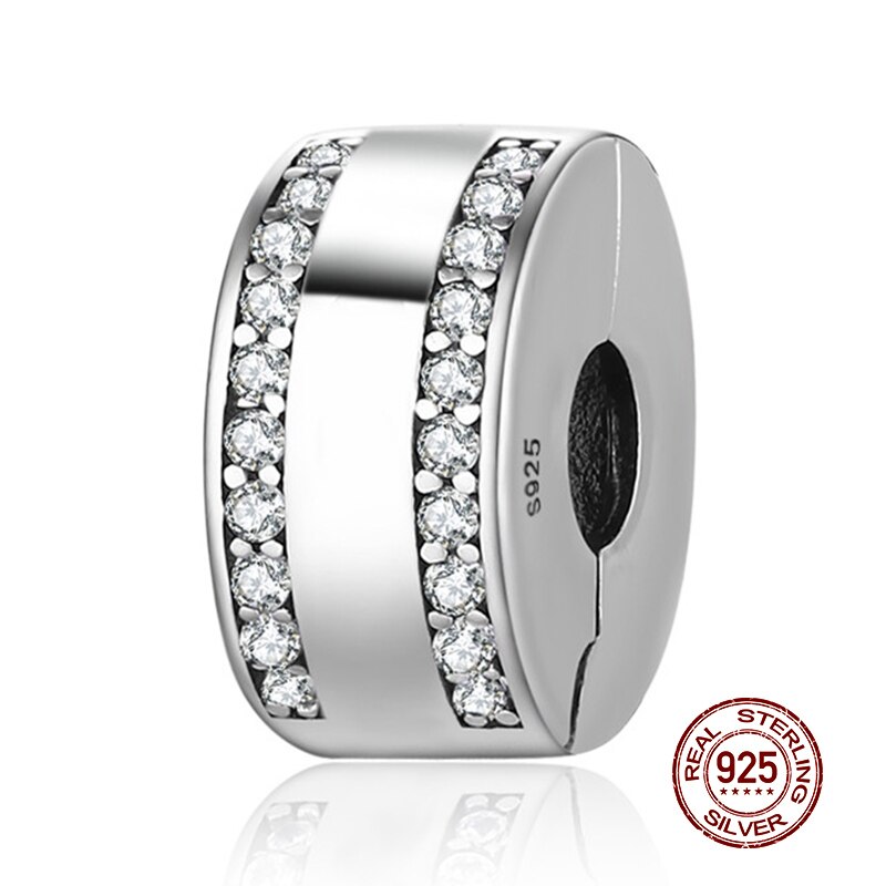 Echte 100% 925 Sterling Silver Shining Elegantie Clip Charm Met Clear Cz Fit Originele Wst Armband Hanger Authentieke Sieraden: CRC105