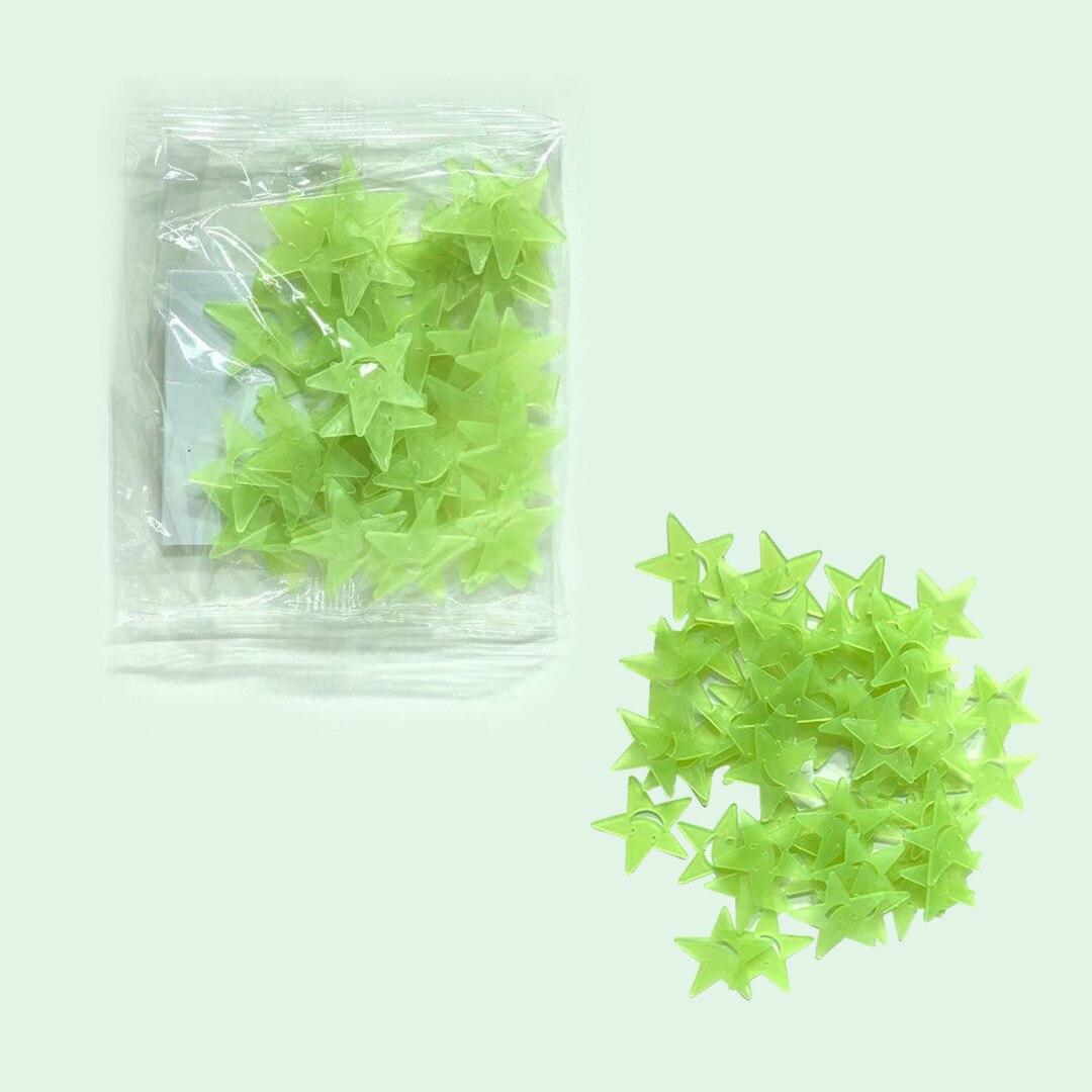 100 stk lysende stjerner wallstickers plastik fluorescerende klistermærker børneværelse boligindretning soveværelse 3d #39: Lysegul / 100 stk
