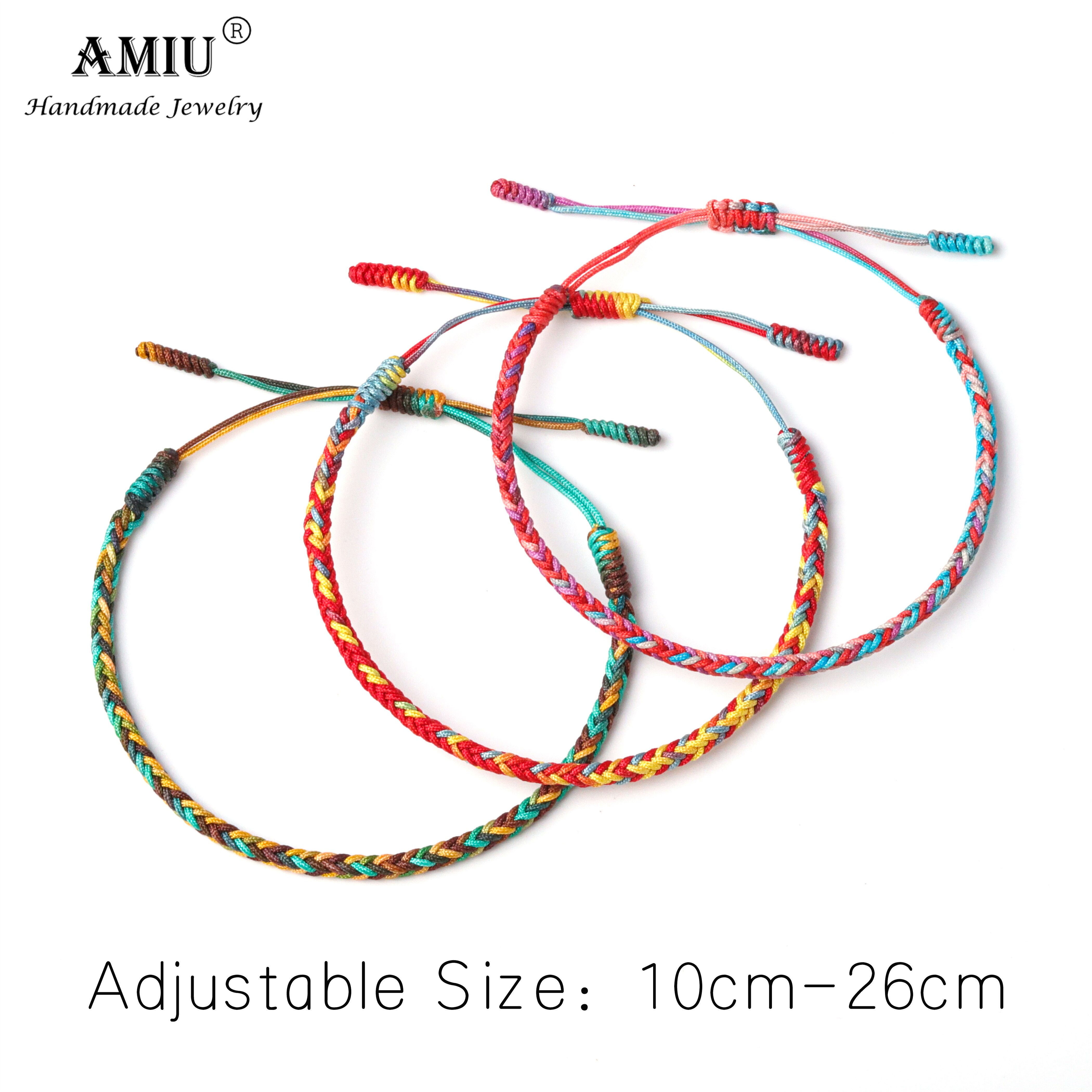 AMIU-Pulseras de la suerte Budista Tibetano hechas a mano, pulseras de colores degradados, amuleto de nudos de cuerda de , pulsera trenzada del Tíbet
