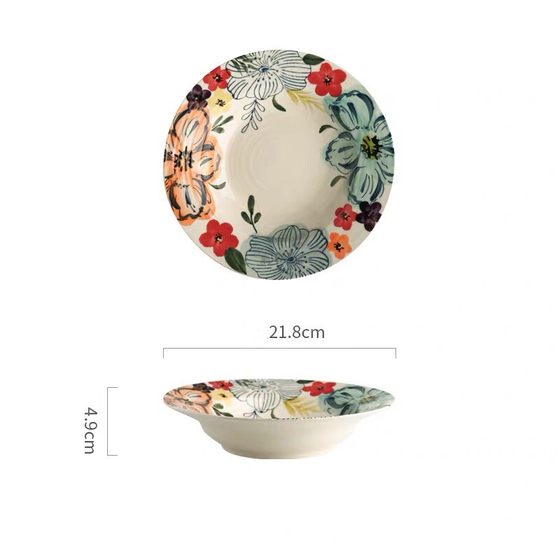 Flower Blooming Ceramic Dinnerware Set Personality Bowl Fish Plate Saucer 6/8/10 Inch Plate Double Ear Noodle Soup Bowl: 8.6inch soup plate