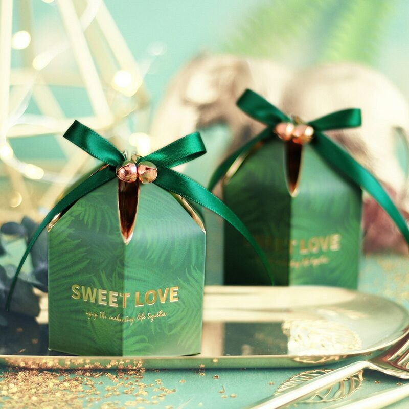 Grøn slik æske med bånd chokolade æsker souvenirs til gæster bryllup favoriserer og fødselsdag baby shower favoriserer æsker