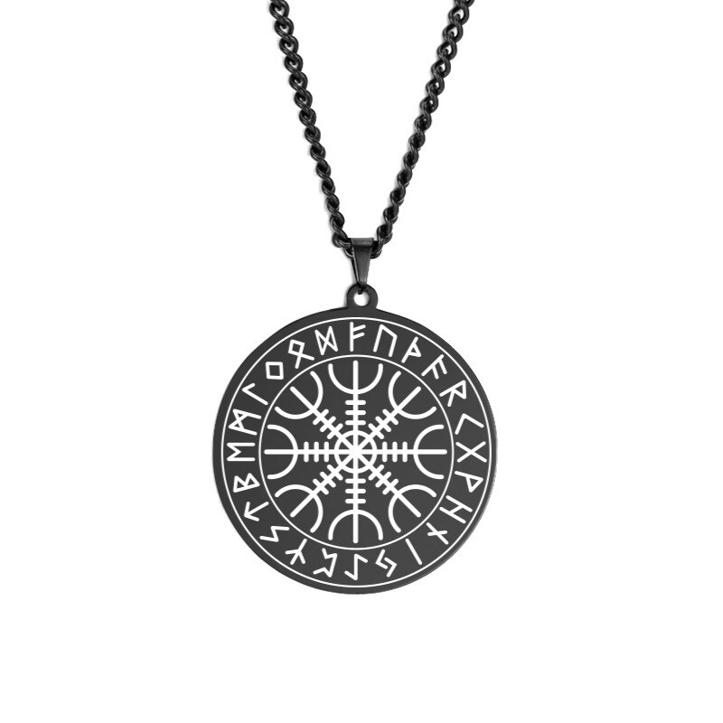 Dawapara nordisch Wikinger Symbol von Nordischen Kompass in Rune Kreis Vegvisir Anhänger Halskette Edelstahl Schmuck Amulett Halsketten: JGDBASS2021010502-B
