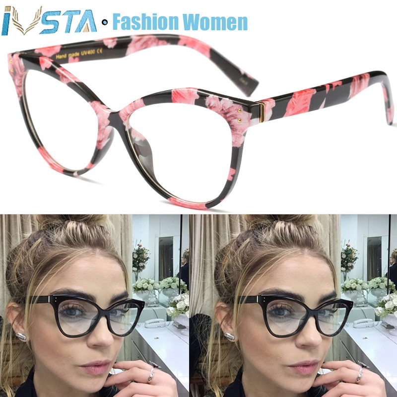 Ivsta Cat Eye Bril Vrouwen Roze Bijziendheid Eyewear Brillenglazen Vintage Voor Sight Luxe Optische Frame