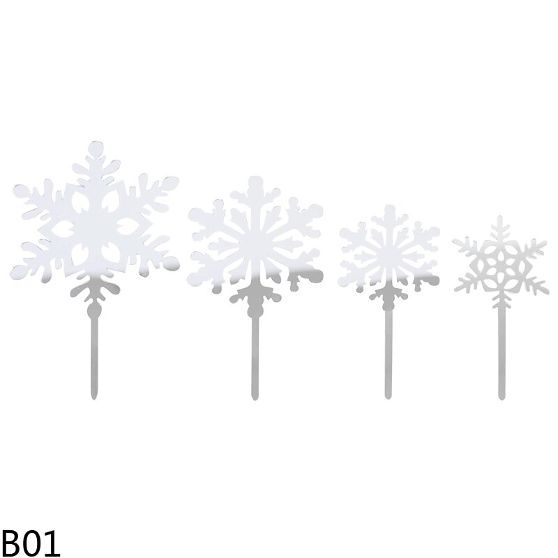 4pcs Silver White Snowflake Cake Topper Christmas Ice Princess Cupcake Toppers For Wedding Kid Birthday Party Cake Dessert Decor: B01-silver