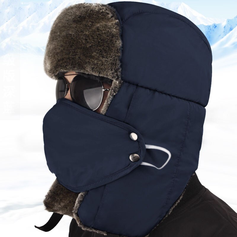 Vintage Winter Katoen Bontmuts Bomber Hoeden voor Mannen Vrouwen Warm Houden Oorklep Thicken Bivakmuts Skull Ski Caps met Masker voor Unisex