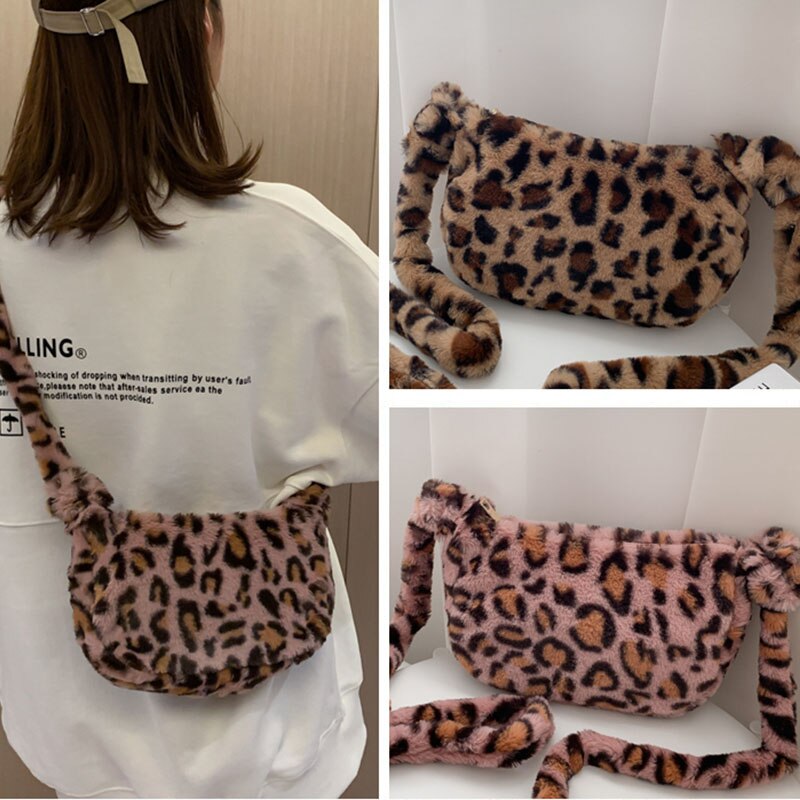 Faux fur Crossbody Tassen Voor Vrouwen Winter Luipaard Messenger Bag Vrouwelijke Trendy Pluche Schoudertas Winter Portemonnee bolsa feminina