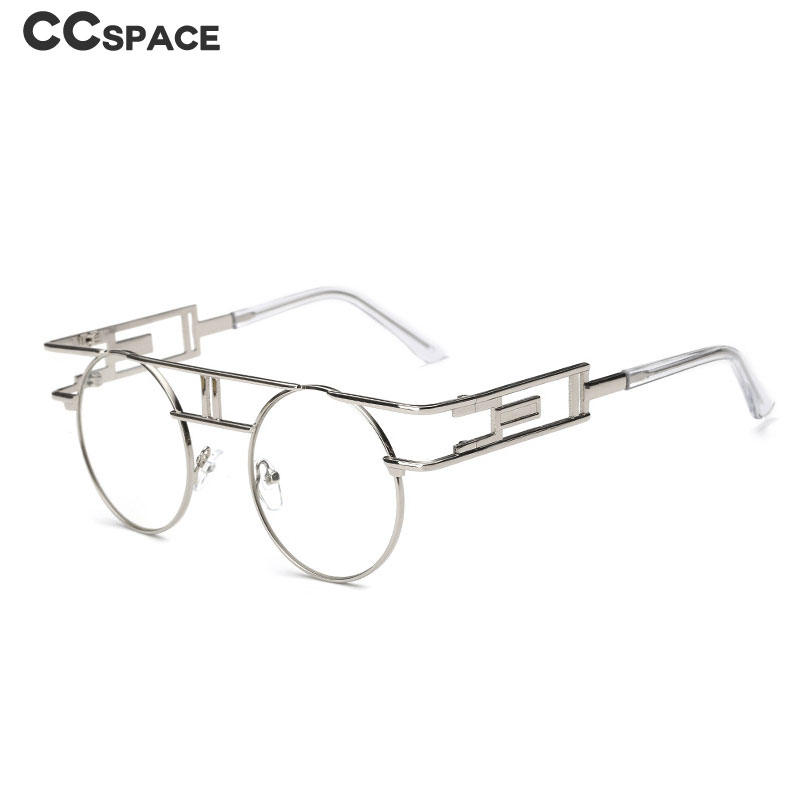 Retro steampunk runda glasögon bågar metall män kvinnor datorglasögon 46834: Silver klar