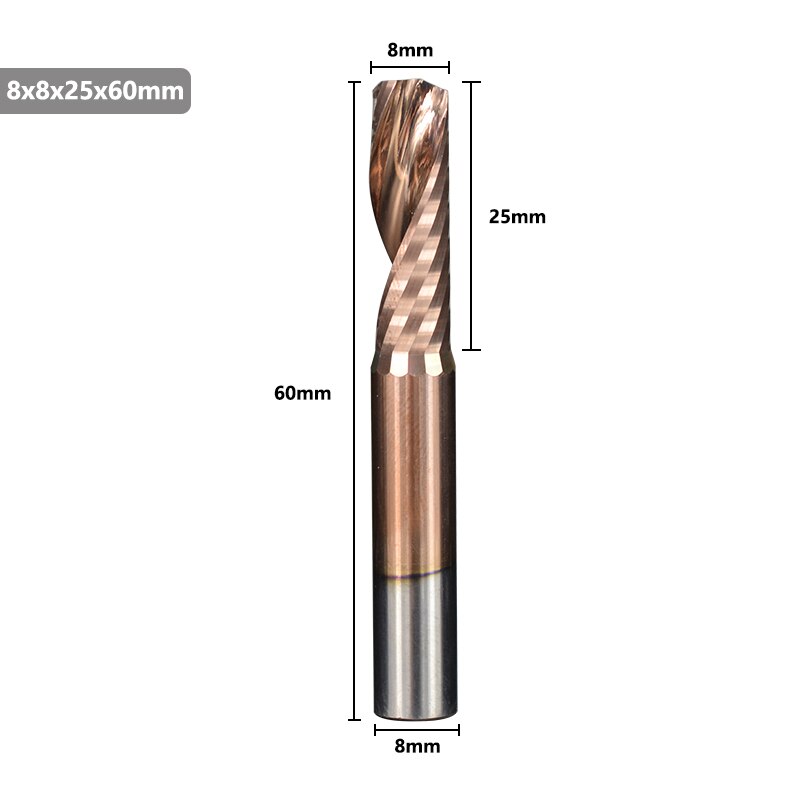 Xcan aluminium skærende endefræser 4 6 8mm skaft enkelt fløjte ticn coating cnc fræser hårdmetal fræser: 8 x 25