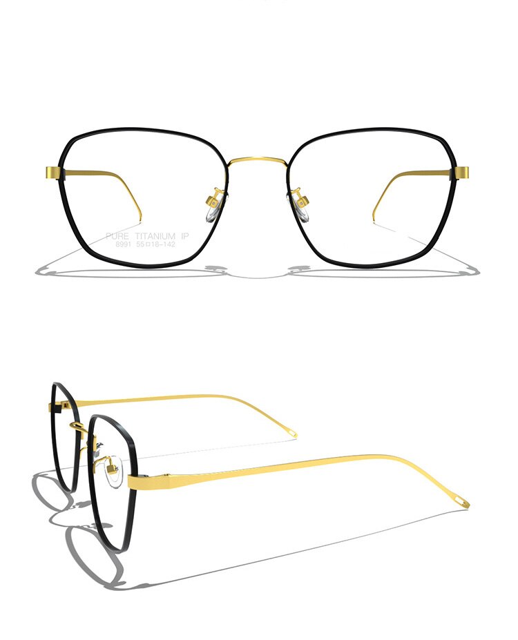 Rene titanium briller ramme mænd recept firkantede fuld ramme briller rammer kvinder nærsynethed optiske forretningsbriller: Guld sort