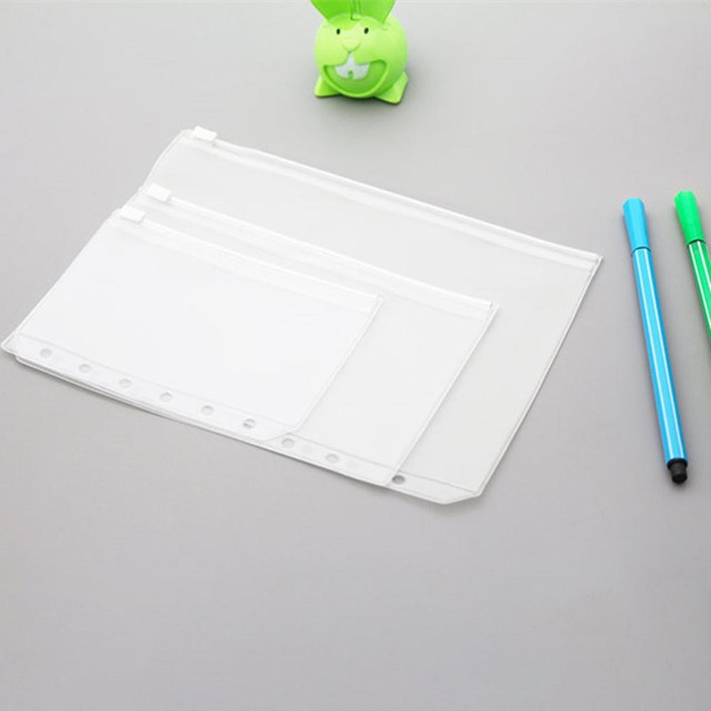 Loose-leaf Storage Bag Transparent PVC A5 A6 A7 Insert Pocket With Custom Zipper Document Notebook Ring Pocket Office stationery