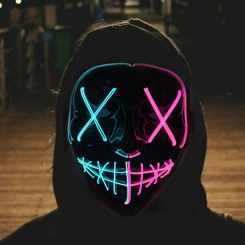 Masque facial effrayant et brillant pour Halloween, couleurs mélangées sans fil, masque de Purge LED lumineux, masque lumineux d'horreur, accessoires de Cosplay pour adultes, Costume