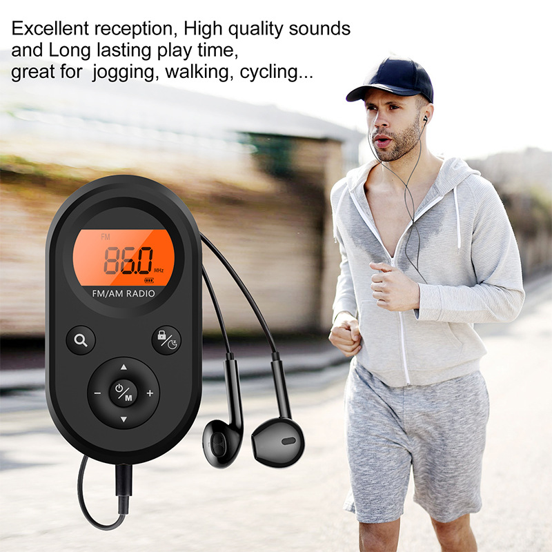 Mini Fm Am Radio Draagbare Pocket Radio W/Headset Radio Oplaadbare Ontvanger Lcd Display Backlight Lanyard 76-108mhz Ontvanger
